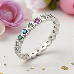 Rainbow Heart Ring S925 Sterling Silver Dainty Minimalist Bundle Offer Sz 7.5